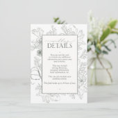 Carte D'accompagnement Elegant Sage Green Floral Line Art Mariage Détails (Debout devant)