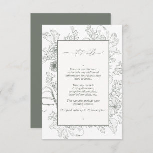 Carte D'accompagnement Elegant Sage Green Floral Line Art Mariage Détails