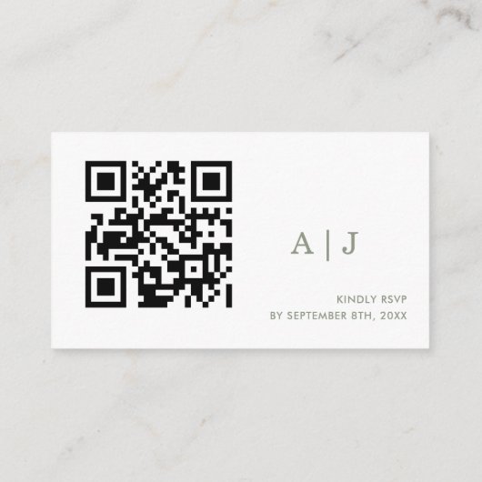 Carte D'accompagnement Elegant Sage Green Mariage Website Qr Code (Dos)