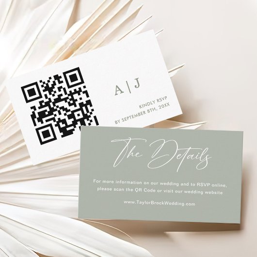 Carte D'accompagnement Elegant Sage Green Mariage Website Qr Code