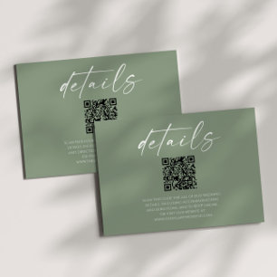 Carte D'accompagnement Elegant Sage Green QR Code Détails du Mariage