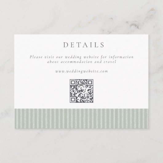 Carte D'accompagnement Elegant Sage Green Stripes QR Code Wedding Details (Devant)
