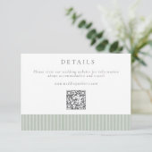 Carte D'accompagnement Elegant Sage Green Stripes QR Code Wedding Details (Debout devant)