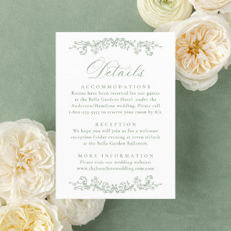 Carte D'accompagnement Elegant Sage Green Victorian Floral Wedding Detail
