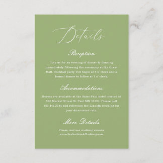 Carte D'accompagnement Elegant Sage Green Wedding Details
