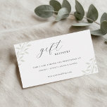 Carte D'accompagnement Elegant Sage Greenery Wedding Gift Registry<br><div class="desc">Guide your guests with organic elegance. This Elegant Sage Greenery Wedding Gift Registry Enclosure Card is the perfect companion to your wedding invitation suite. Featuring soft sage green botanicals and elegant modern fonts,  this design captures the essence of a modern garden or woodland celebration.</div>