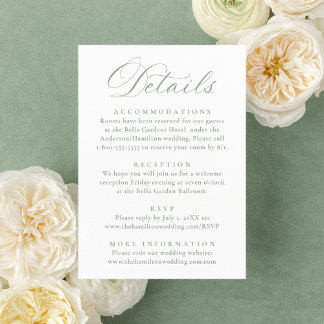 Carte D'accompagnement Elegant Sage Victorian Floral Wedding Details