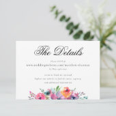 Carte D'accompagnement Elégant Script Aquarelle Floral Détails du Mariage (Debout devant)