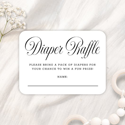 Carte D'accompagnement Elegant Script B & W Baby Shower Diaper Raffle