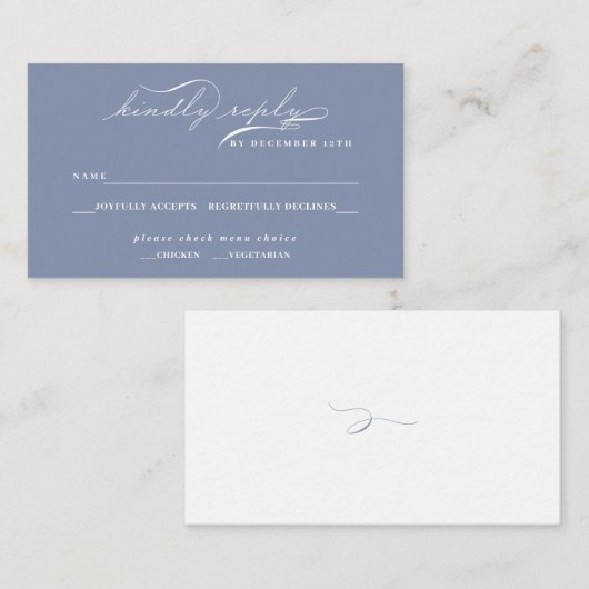 Carte D'accompagnement Élégant script bleu foncé (Devant / Derrière)