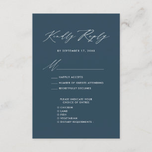 Carte D'accompagnement Élégant Script bleu foncé minimaliste mariage RSVP