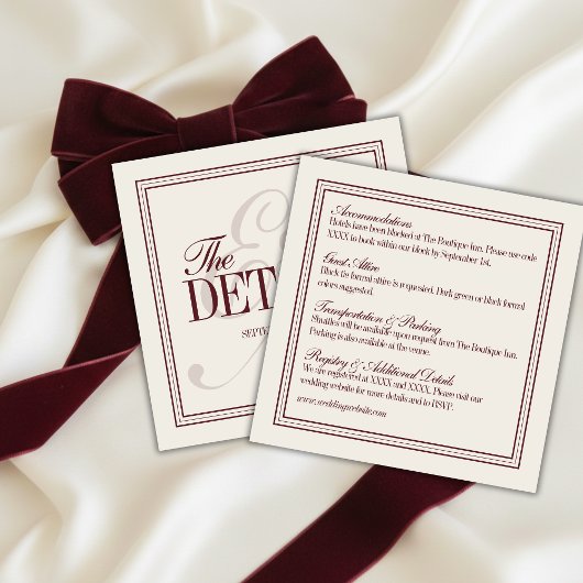 Carte D'accompagnement Elegant Script Burgundy Red Formal Wedding Details