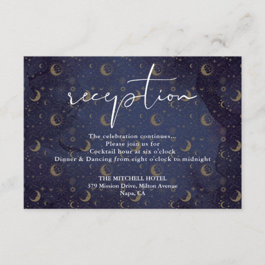 Carte D'accompagnement Élégant Script Celestial Mariage Réception (Devant)
