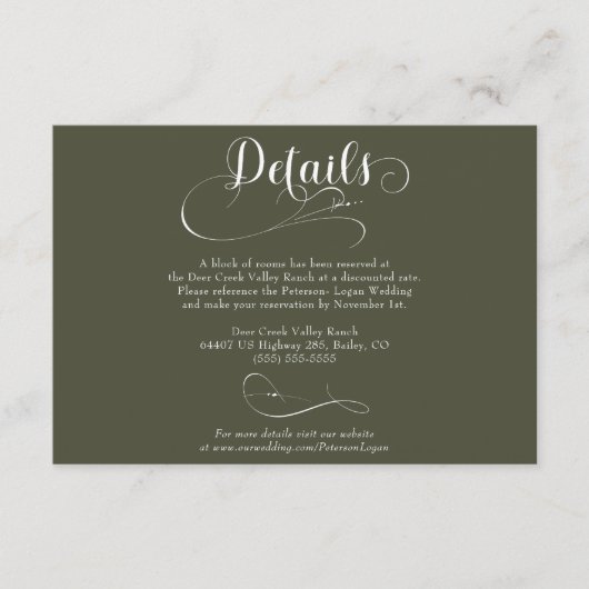 Carte D'accompagnement Élégant Script Classic Détails du Mariage (Devant)