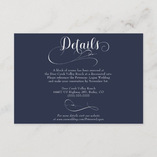 Carte D'accompagnement Élégant Script Classic Détails du Mariage (Devant)