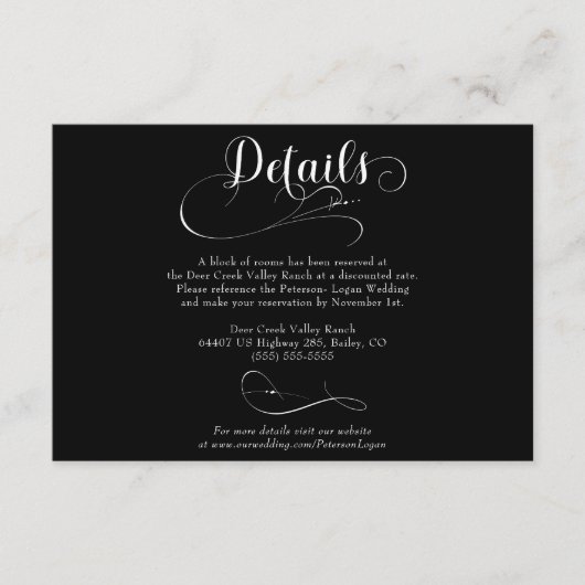 Carte D'accompagnement Élégant Script Classic Détails du Mariage (Devant)