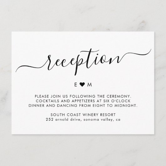 Carte D'accompagnement Élégant Script Coeur Monogramme Mariage Réception (Devant)