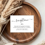 Carte D'accompagnement Élégant Script Coeur Monogramme Mariage Réception<br><div class="desc">Élégant Script Lettré À La Main Simple Minimaliste Simple Carte De Réception De Mariage Noir et Blanc. Doté d'un monogramme de couple,  entre avec un motif de coeur d'amour.</div>