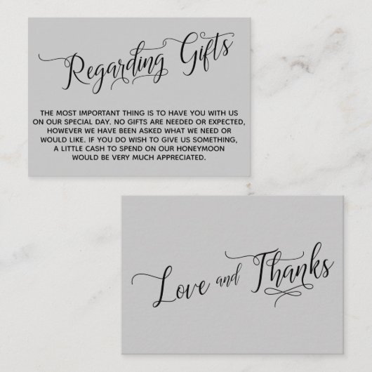 Carte D'accompagnement Élégant Script Concernant Les Cadeaux De Mariage G (Devant / Derrière)