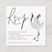 Carte D'accompagnement Élégant script d'oiseaux de grue QR Code Mariage R (Devant)