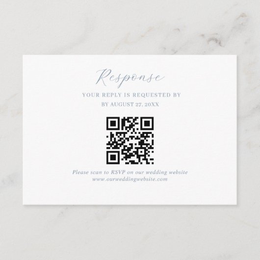 Carte D'accompagnement Élégant Script Dusty Blue Mariage QR Code Rsvp (Devant)