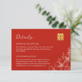Carte D'accompagnement Élégant script floral mariage chinois détails roug (Debout devant)