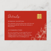 Carte D'accompagnement Élégant script floral mariage chinois détails roug (Devant)