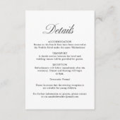 Carte D'accompagnement Élégant Script Formal White Mariage Détails (Devant)