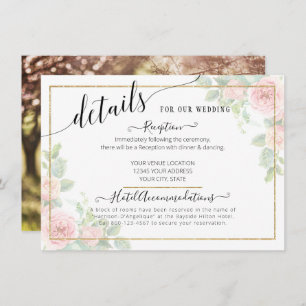 Carte D'accompagnement Élégant Script Gold Blush Floral Détails du Mariag