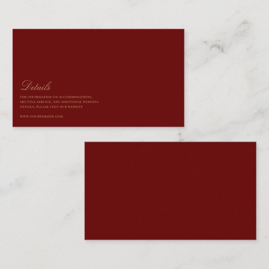Carte D'accompagnement Elégant Script Gold & Deep Red Mariage Détails (Devant / Derrière)