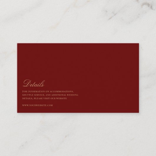 Carte D'accompagnement Elégant Script Gold & Deep Red Mariage Détails (Devant)