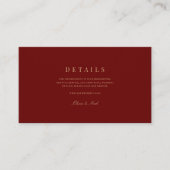 Carte D'accompagnement Elégant Script Gold & Deep Red Mariage Détails (Devant)