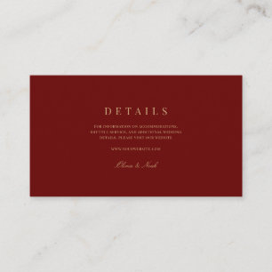 Carte D'accompagnement Elégant Script Gold & Deep Red Mariage Détails
