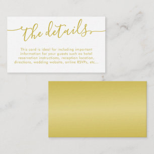 Carte D'accompagnement Élégant script Gold Détails Mariage Site Web Info