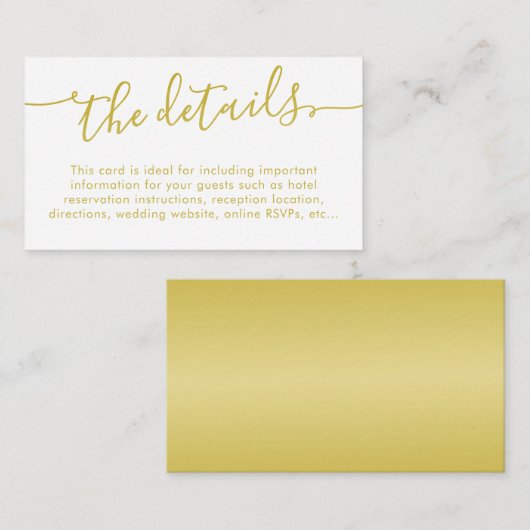Carte D'accompagnement Elegant Script Gold Mariage Détails Site Internet  (Devant / Derrière)