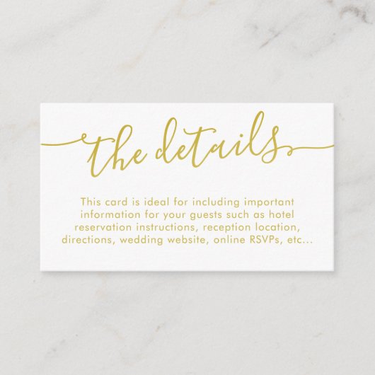 Carte D'accompagnement Elegant Script Gold Mariage Détails Site Internet  (Devant)