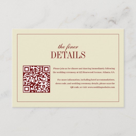 Carte D'accompagnement Elegant Script Ivory Cream QR Code Wedding Details (Devant)