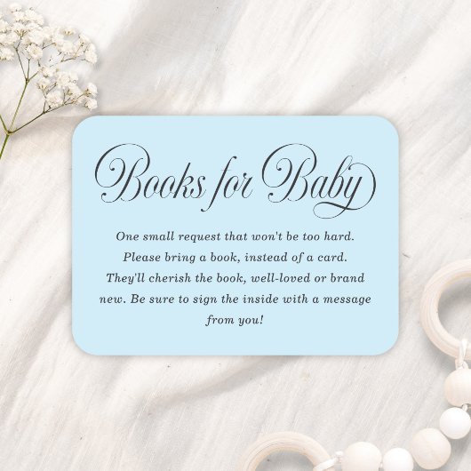 Carte D'accompagnement Elegant Script Lt. Blue Baby Shower Books For Baby