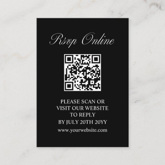 Carte D'accompagnement Élégant Script minimal Formel Noir Mariage RSVP (Devant)