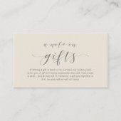 Carte D'accompagnement Élégant script minimal, Une note sur les cadeaux (Devant)
