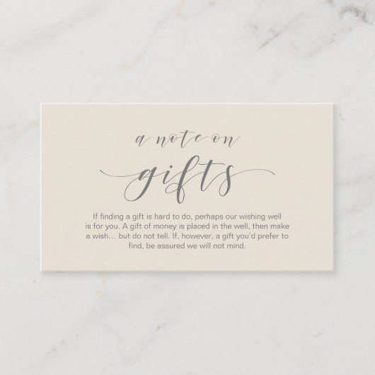 Carte D'accompagnement Élégant script minimal, Une note sur les cadeaux (Devant)