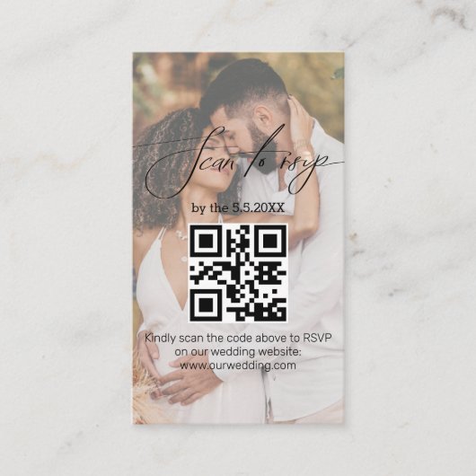 Carte D'accompagnement élégant script moderne rsvp qr code mariage photo (Devant)