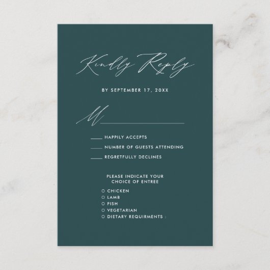 Carte D'accompagnement Élégant Script Moderne Vert Simple Mariage RSVP (Devant)