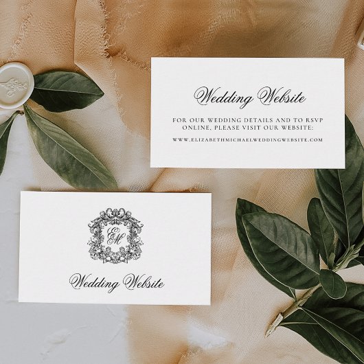 Carte D'accompagnement Élégant Script Monogram Crest Mariage site Web