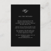 Carte D'accompagnement Élégant Script Monogramme noir Détails du Mariage (Devant)