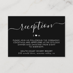 Carte D'accompagnement Élégant Script Monogramme Noir Mariage Réception