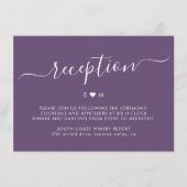 Carte D'accompagnement Élégant Script Monogramme Violet Mariage Réception (Devant)