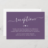 Carte D'accompagnement Élégant Script Monogramme Violet Mariage Réception (Devant / Derrière)
