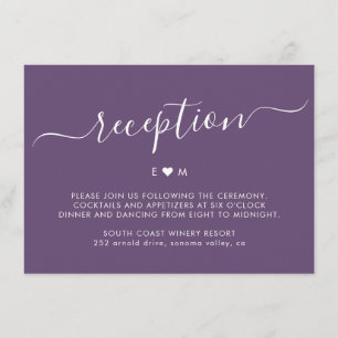 Carte D'accompagnement Élégant Script Monogramme Violet Mariage Réception