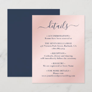 Carte D'accompagnement Elegant Script Navy Blue and Blush Mariage Détails